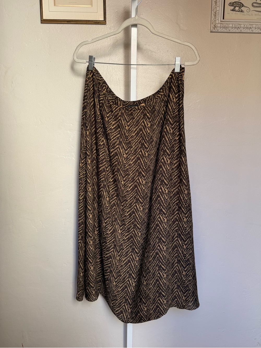 Valerie Stevens SILK Brown Chevron Midi Skirt - Plus Size 18W